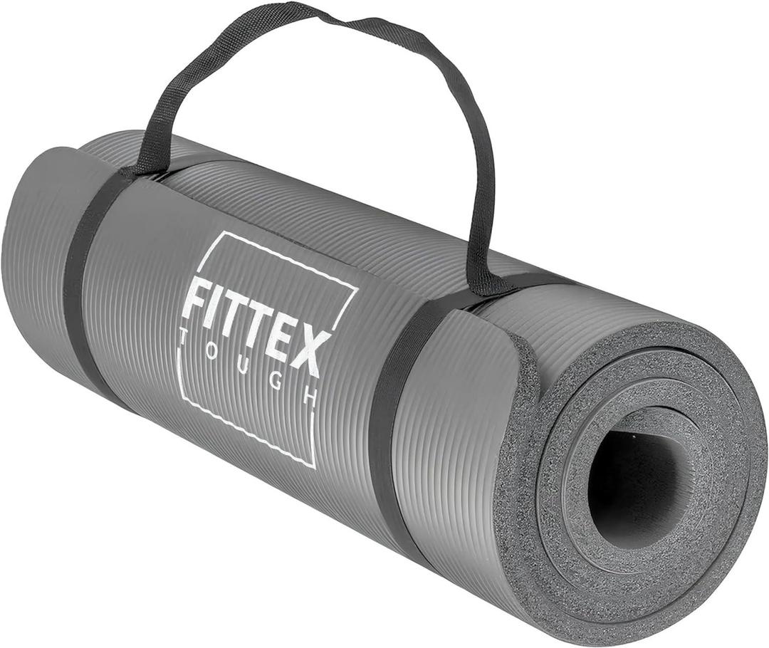 Ultimate Comfort Grey Yoga Mat – 10mm Thick, Non-Slip & Extra Wide + Carry Strap