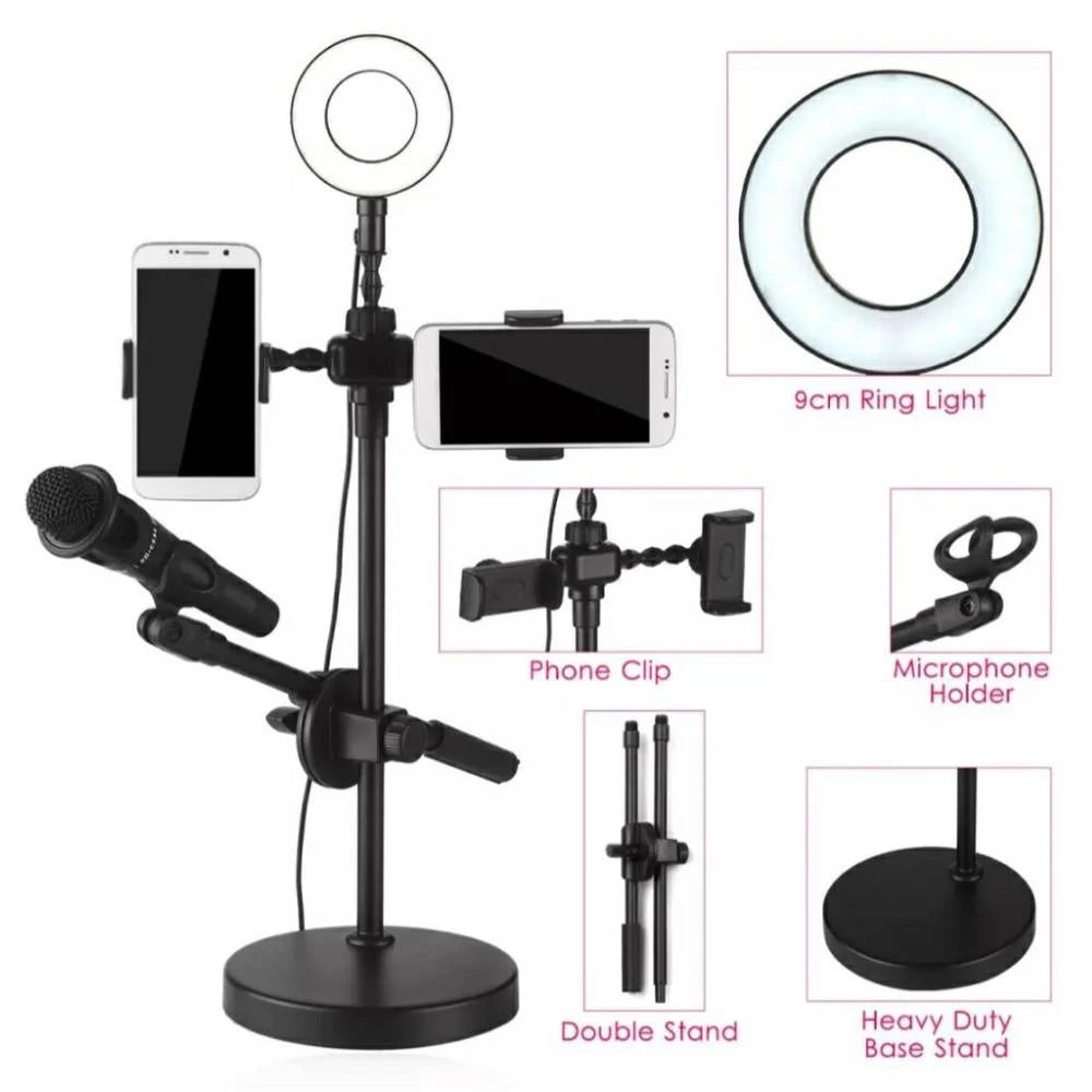4-in-1 LED Ring Light Kit – Adjustable Tripod, Phone & Mic Holder