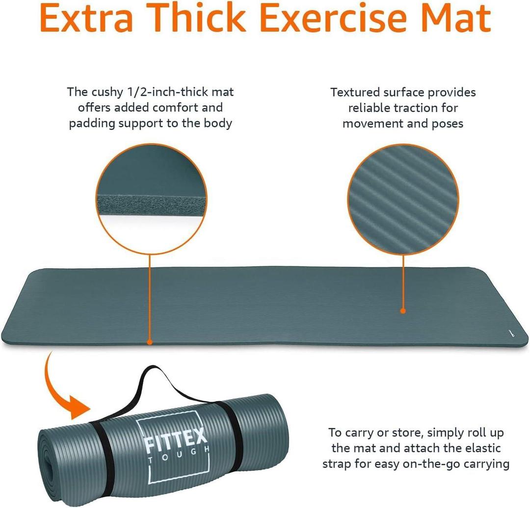 Ultimate Comfort Grey Yoga Mat – 10mm Thick, Non-Slip & Extra Wide + Carry Strap