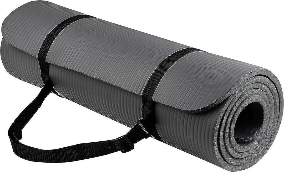 Ultimate Comfort Grey Yoga Mat – 10mm Thick, Non-Slip & Extra Wide + Carry Strap