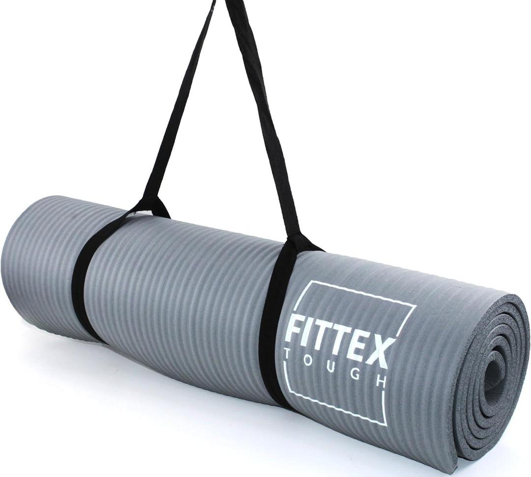 Ultimate Comfort Grey Yoga Mat – 10mm Thick, Non-Slip & Extra Wide + Carry Strap